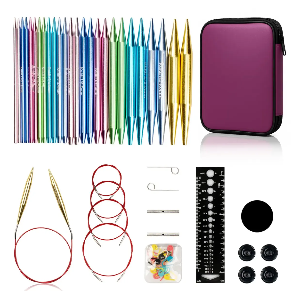 RUIDI Interchangeable Aluminum Circular Knitting Needles Set with Cables & Bag | 13 Pairs 2.75mm-10mm (US C/2-N/15) - main product image