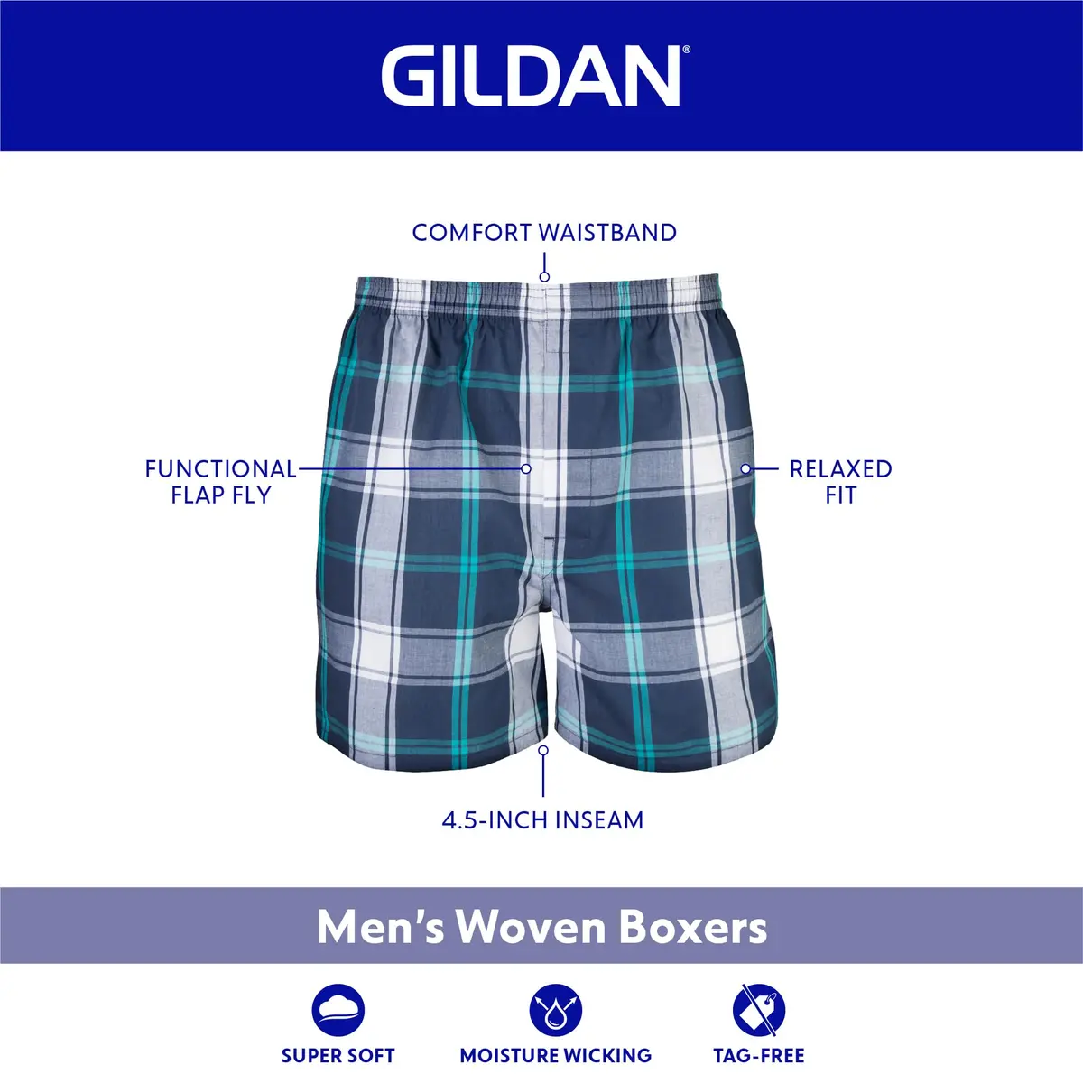 Gildan Men's Cotton Blend Boxer Briefs, Assorted Navy (5-Pack), 2X-Large | Breathable & Moisture-Wicking for Daily Comfort - view 3