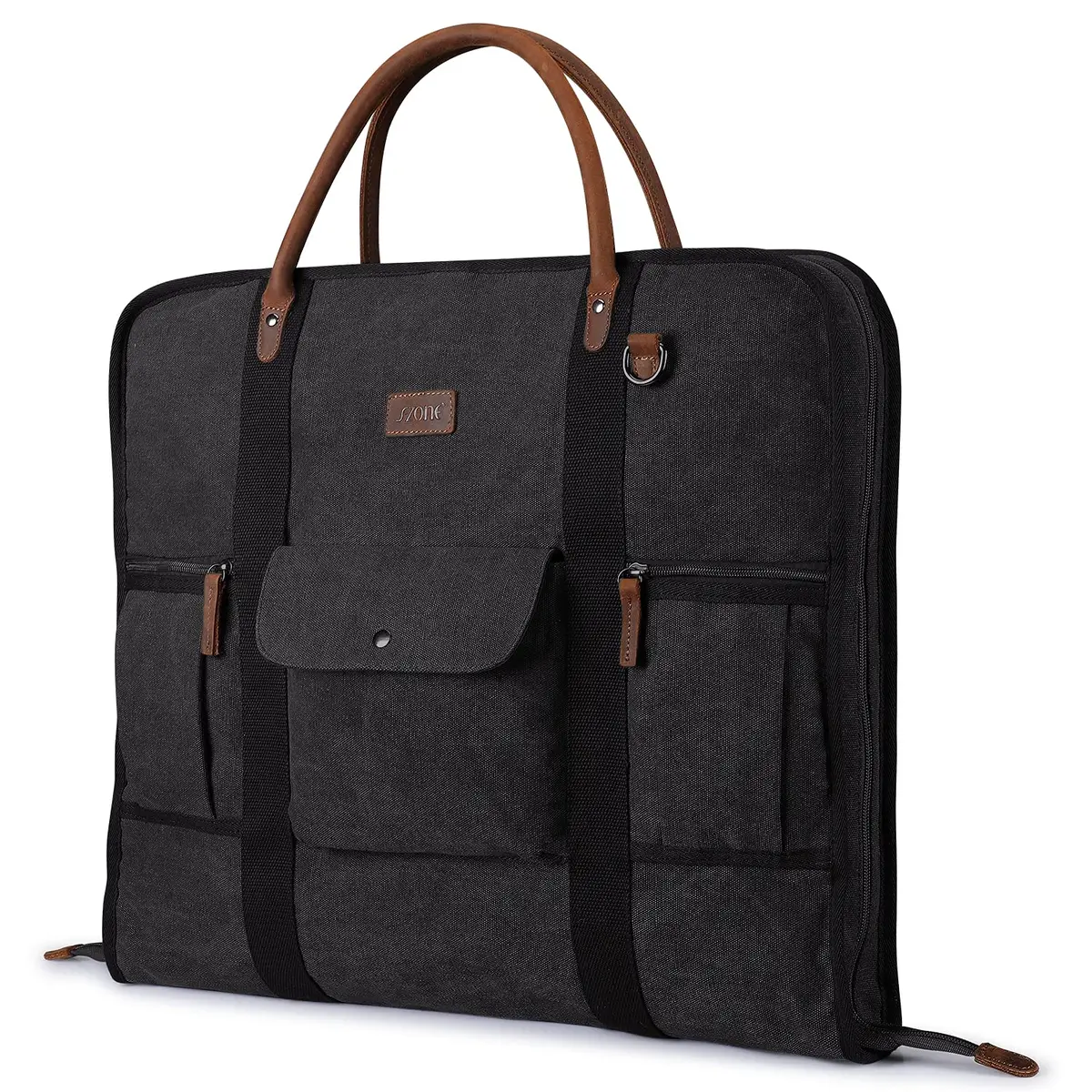 S-ZONE Carry On Garment Bag for Business Travel Canvas Leather Men Women Suit Cover 52cm (20.5in) | Wrinkle-Free Suit Bag with 10 Compartments - main product image