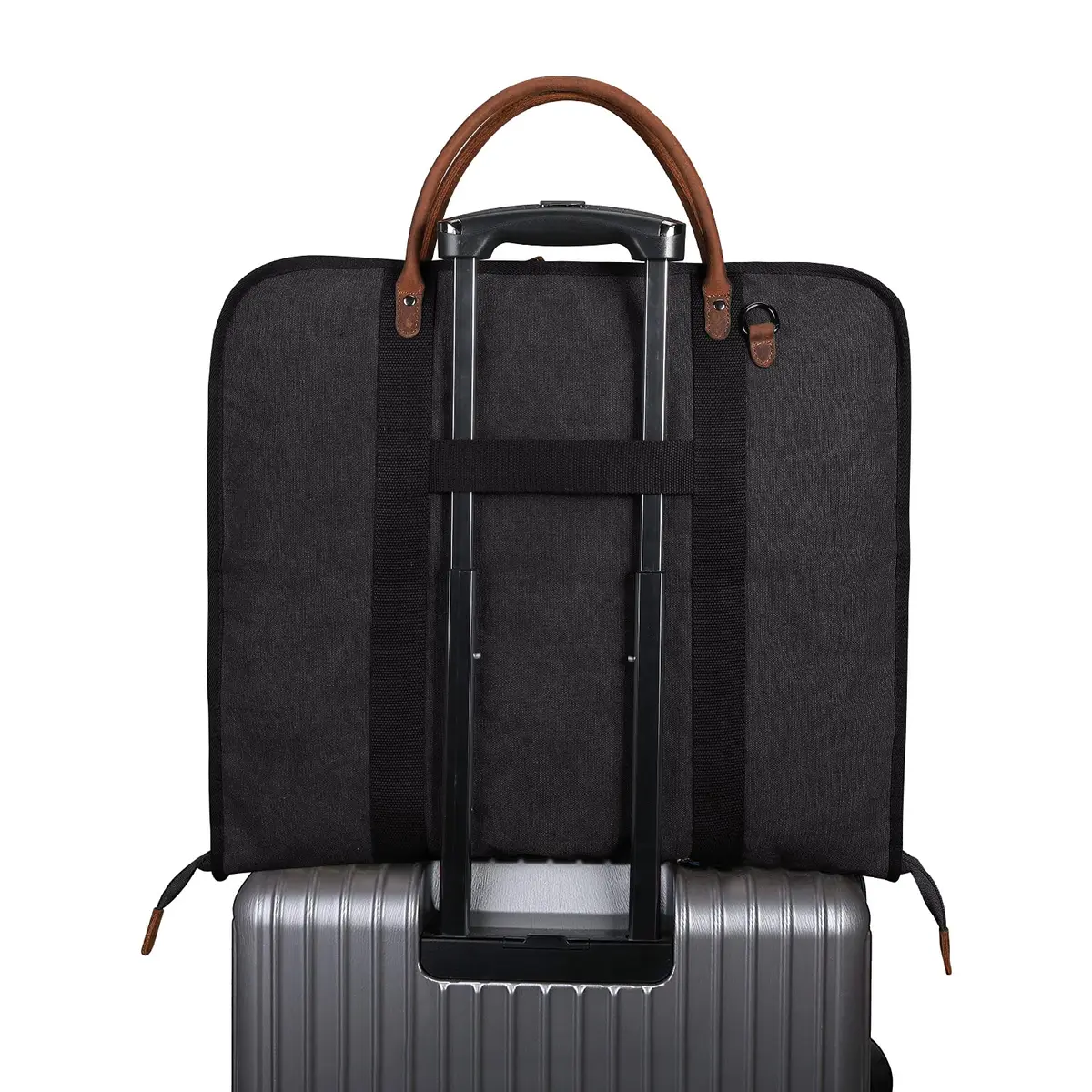 S-ZONE Carry On Garment Bag for Business Travel Canvas Leather Men Women Suit Cover 52cm (20.5in) | Wrinkle-Free Suit Bag with 10 Compartments - view 5