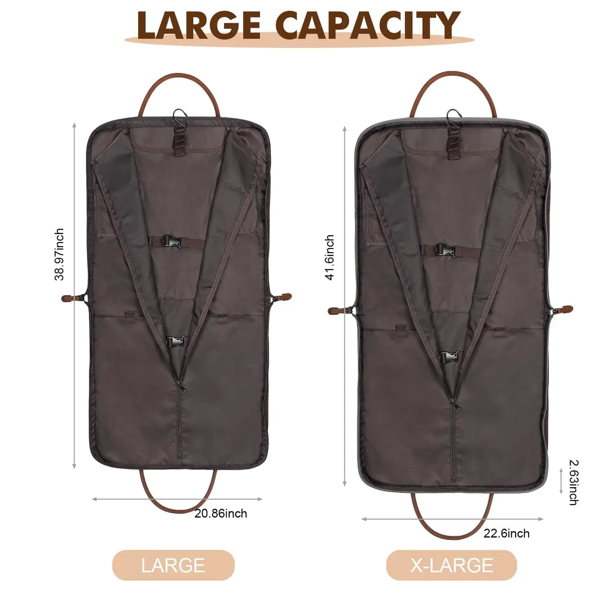 S-ZONE Carry On Garment Bag for Business Travel Canvas Leather Men Women Suit Cover 52cm (20.5in) | Wrinkle-Free Suit Bag with 10 Compartments - view 2