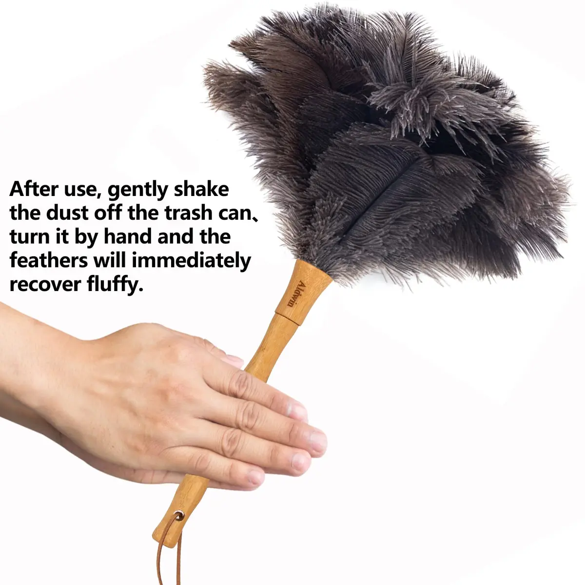 Aldwin 16" Gray Ostrich Feather Duster with Wooden Handle | Reusable & Washable Cleaning Tool - view 5