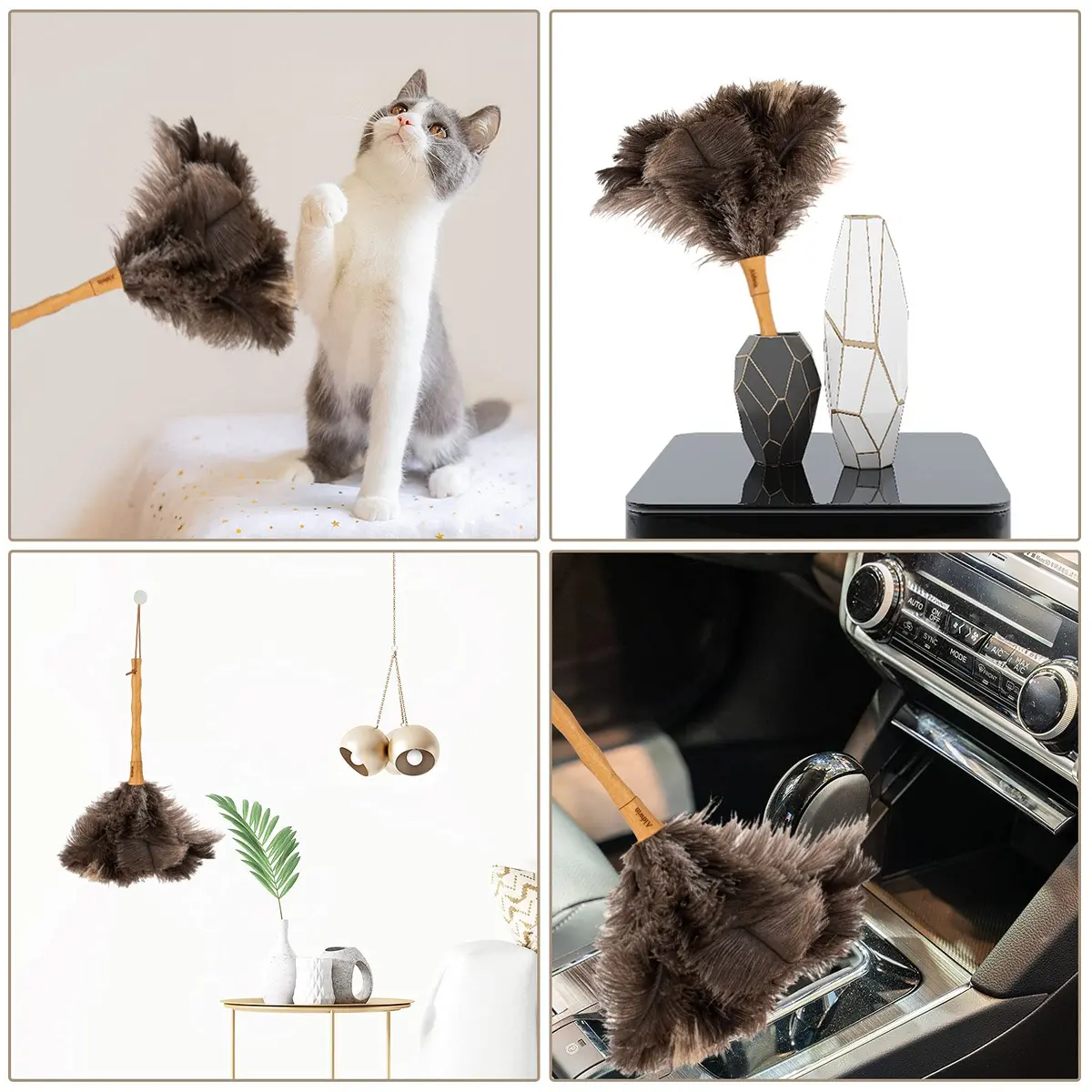 Aldwin 16" Gray Ostrich Feather Duster with Wooden Handle | Reusable & Washable Cleaning Tool - view 6