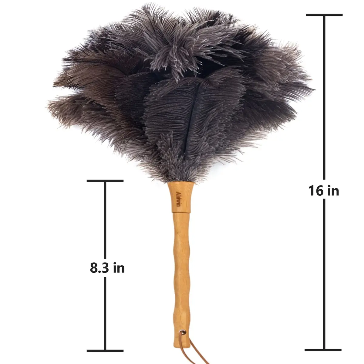 Aldwin 16" Gray Ostrich Feather Duster with Wooden Handle | Reusable & Washable Cleaning Tool - view 2