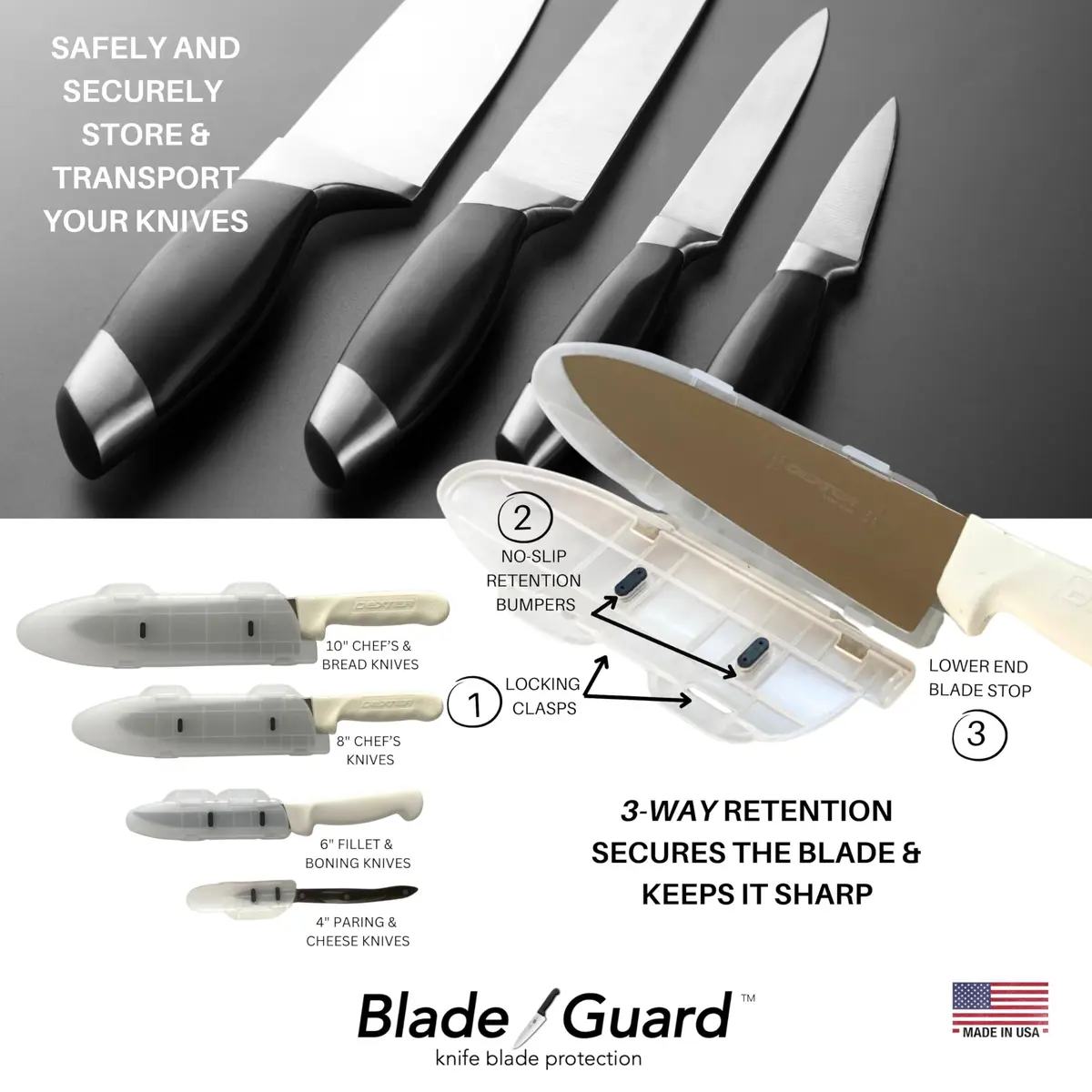 Agilux Blade Guard™ Locking Kitchen Knife Blade Protector (Grey, 10in) | Safer Storage & Transport - view 6