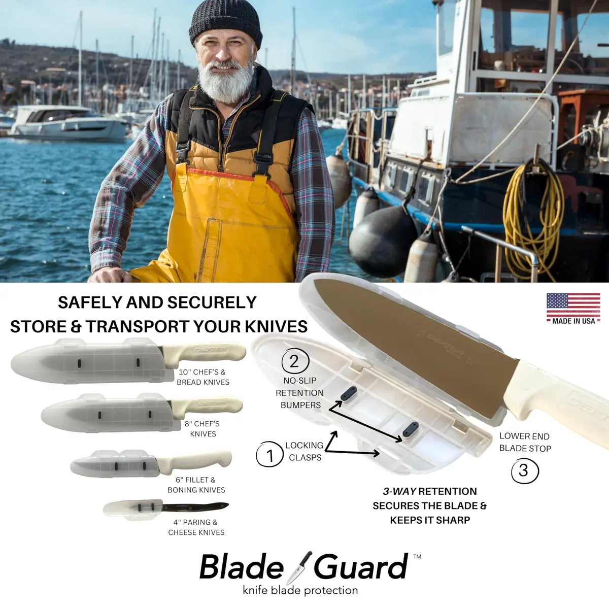 Agilux Blade Guard™ Locking Kitchen Knife Blade Protector (Grey, 10in) | Safer Storage & Transport - view 8