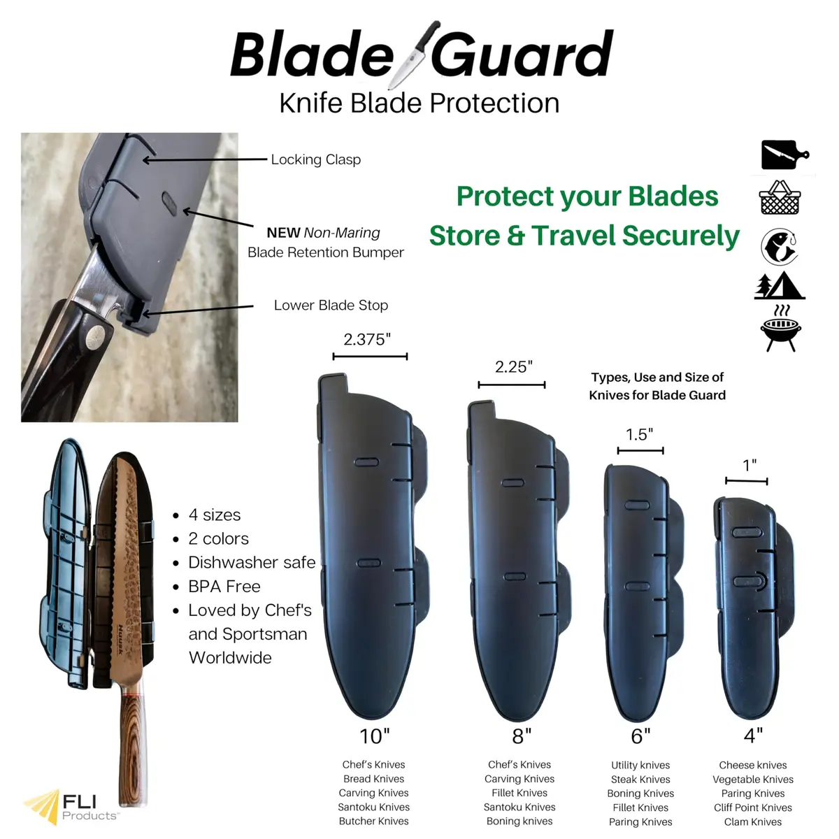 Agilux Blade Guard™ Locking Kitchen Knife Blade Protector (Grey, 10in) | Safer Storage & Transport - view 3