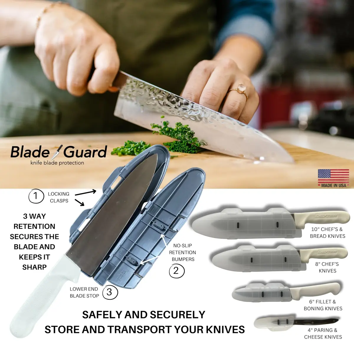Agilux Blade Guard™ Locking Kitchen Knife Blade Protector (Grey, 10in) | Safer Storage & Transport - view 4