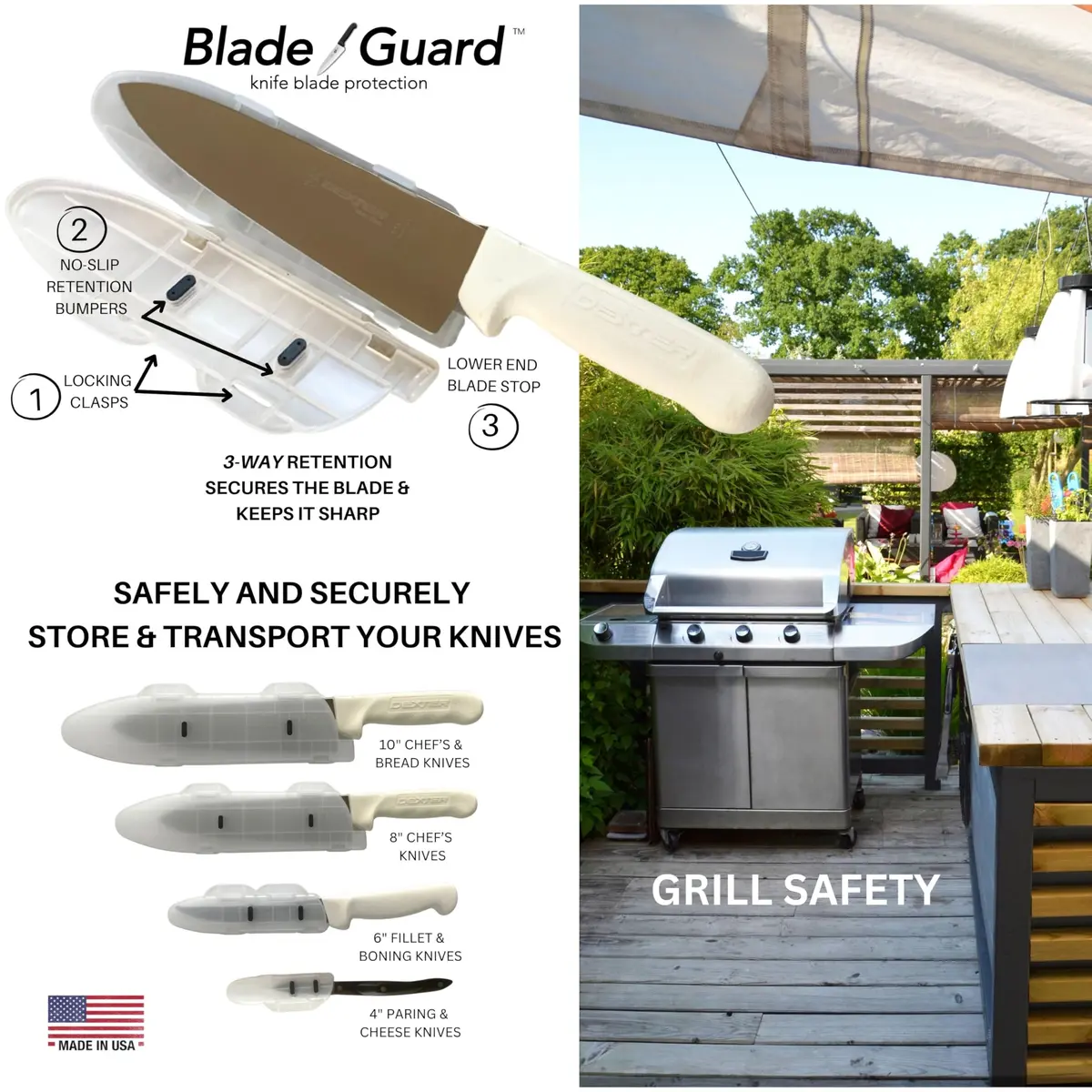Agilux Blade Guard™ Locking Kitchen Knife Blade Protector (Grey, 8in) | Safer Storage & Transport - view 5