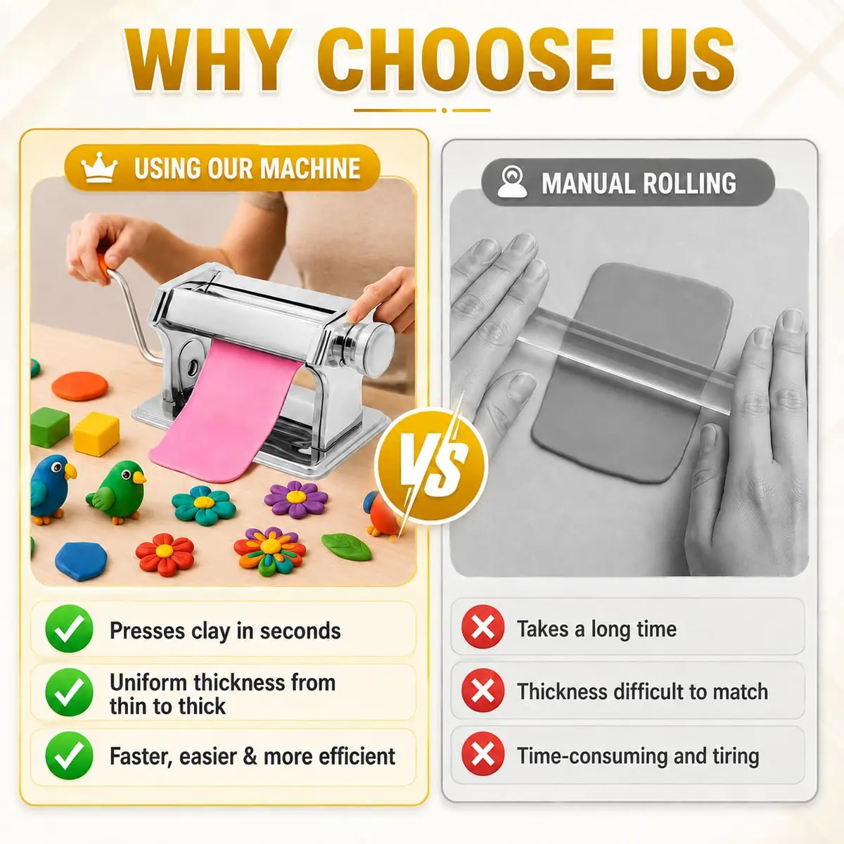 Foifatt Polymer Clay Press Machine with 40 Cutters | 145mm (5.78in) Wide, 6 Thickness Settings - view 4