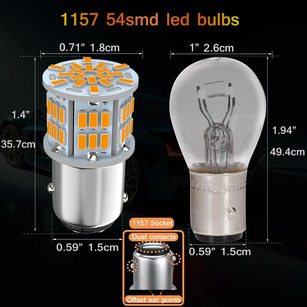 Melphan-Auto 1157 LED Brake Light Bulb 12V-24V | 54SMD Amber Yellow, 360° Brightness - view 2