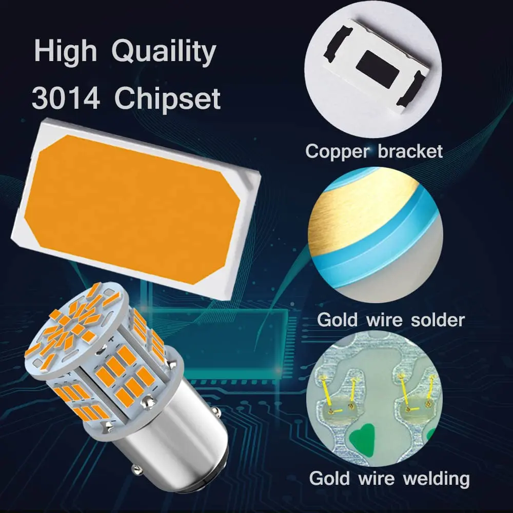 Melphan-Auto 1157 LED Brake Light Bulb 12V-24V | 54SMD Amber Yellow, 360° Brightness - view 4