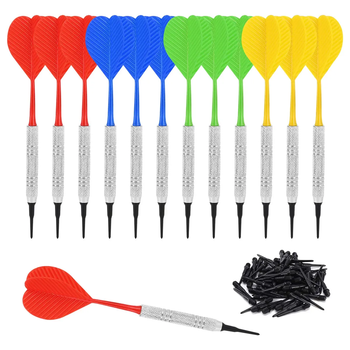 Accmor 12 Pack Soft Tip Darts Set 148mm (5.8 inch) | 13g Metal Shaft Darts with 100 Extra 2BA Tips - main product image