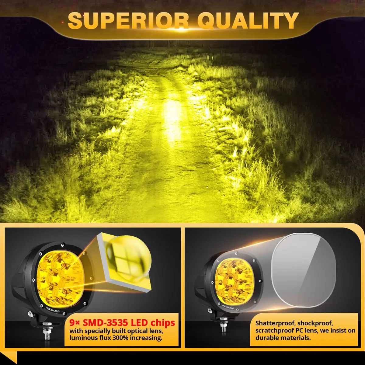 Auxbeam P4 Series 4-Inch Amber LED Offroad Lights Round LED Pods 2-Pack | 8800 Lumens, Impact-Resistant, Waterproof - view 6