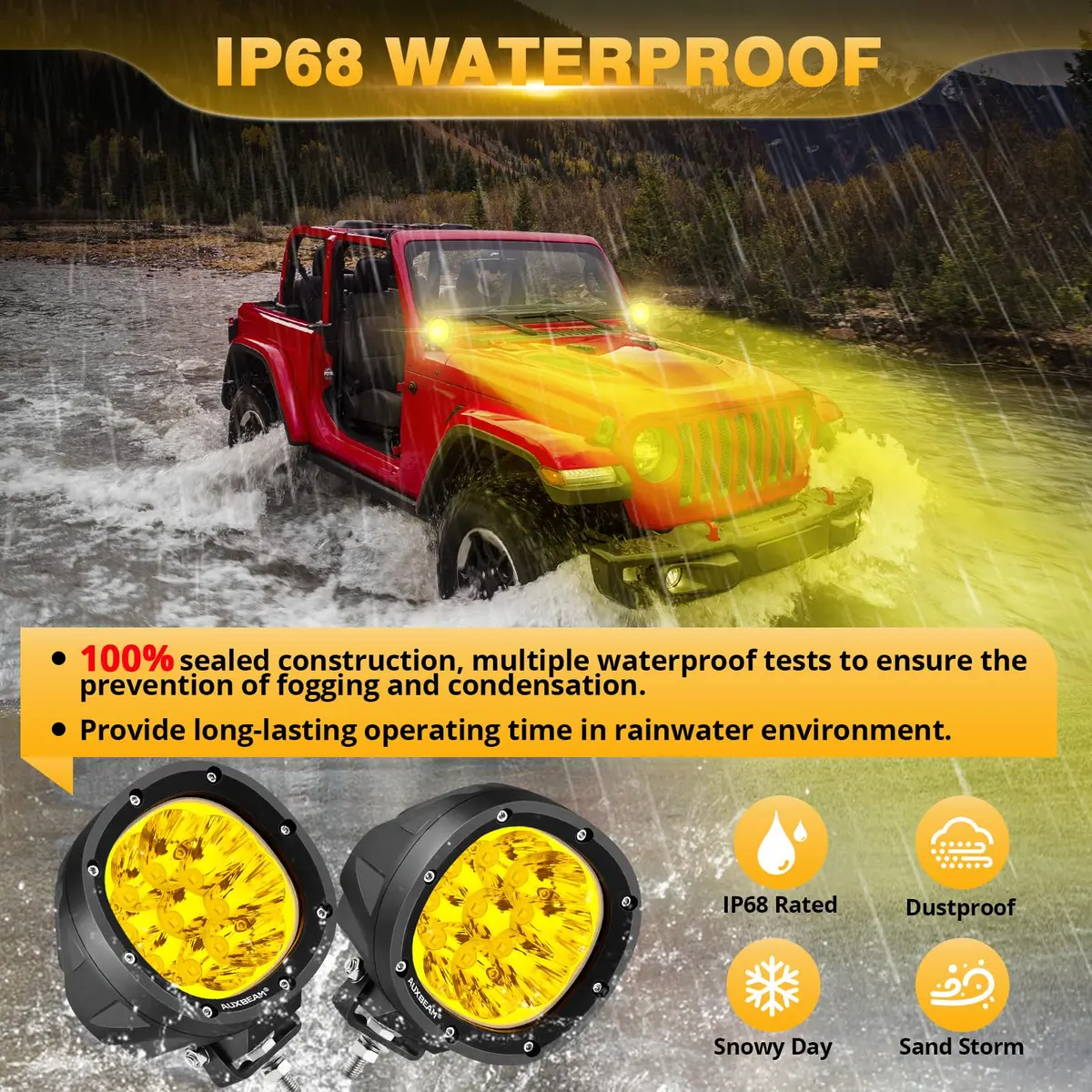 Auxbeam P4 Series 4-Inch Amber LED Offroad Lights Round LED Pods 2-Pack | 8800 Lumens, Impact-Resistant, Waterproof - view 4