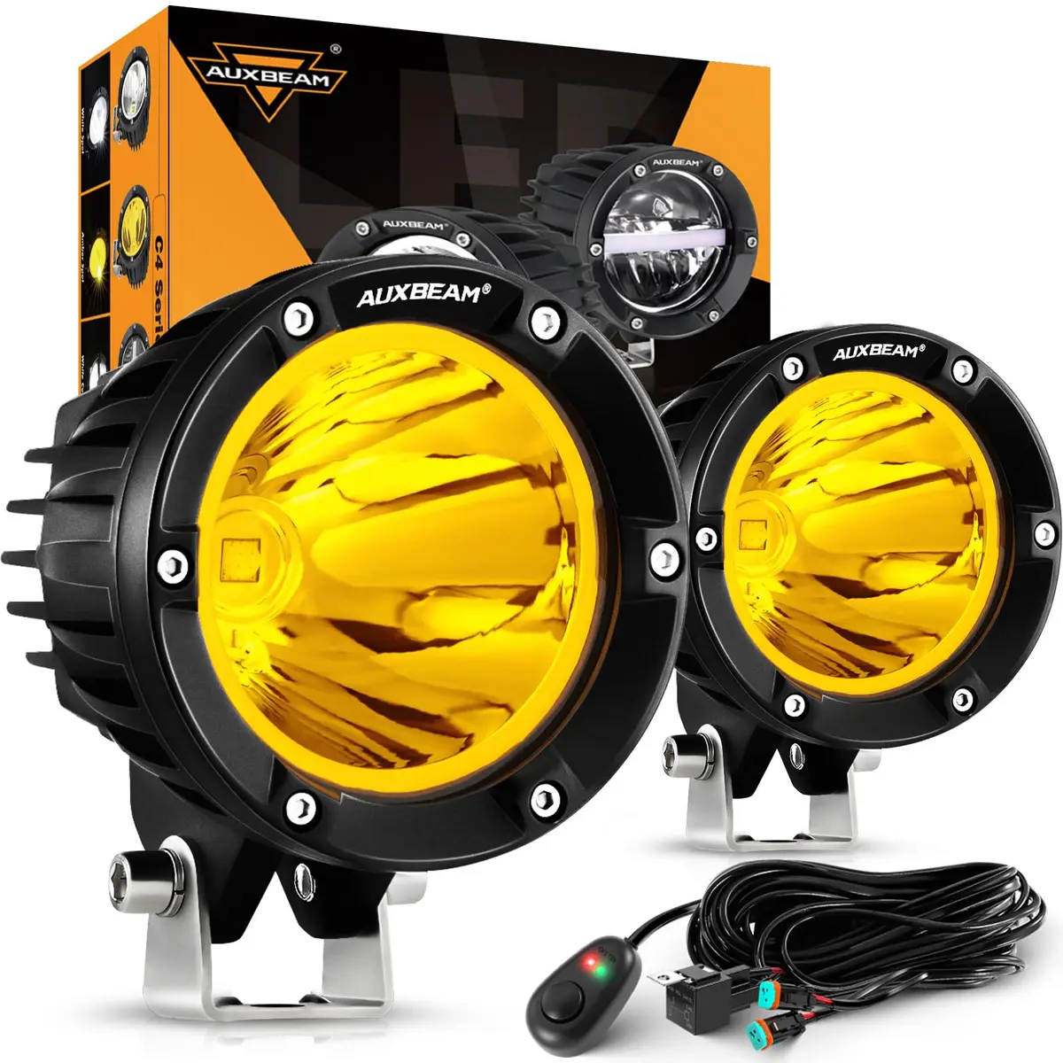 Auxbeam C4 Series 4-Inch Amber Round Fog Lights | 72W LED Off Road Light Pods for Severe Weather - main product image
