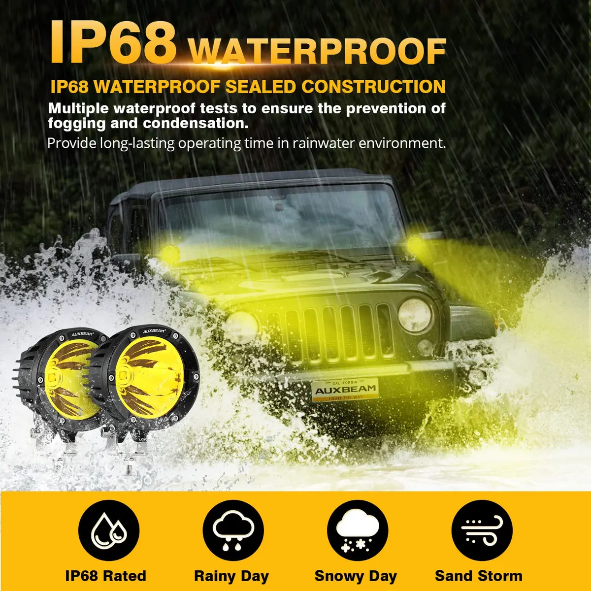 Auxbeam C4 Series 4-Inch Amber Round Fog Lights | 72W LED Off Road Light Pods for Severe Weather - view 4