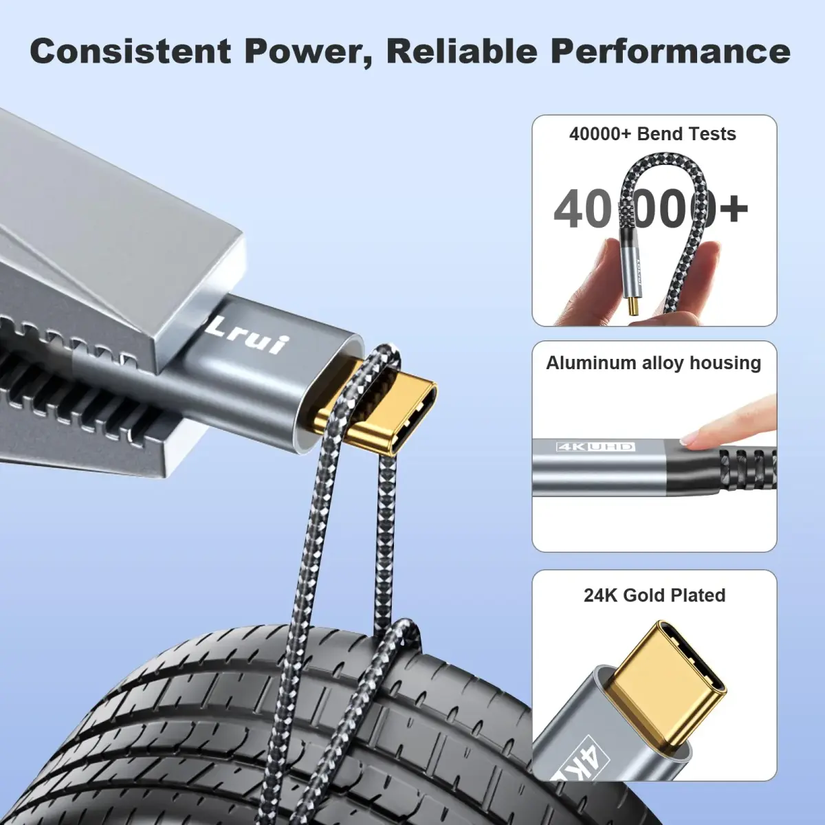LDLrui USB C to USB C Cable 20Gbps 30cm (1FT) 2-Pack | 100W PD Fast Charging & 4K@60Hz Video - view 6