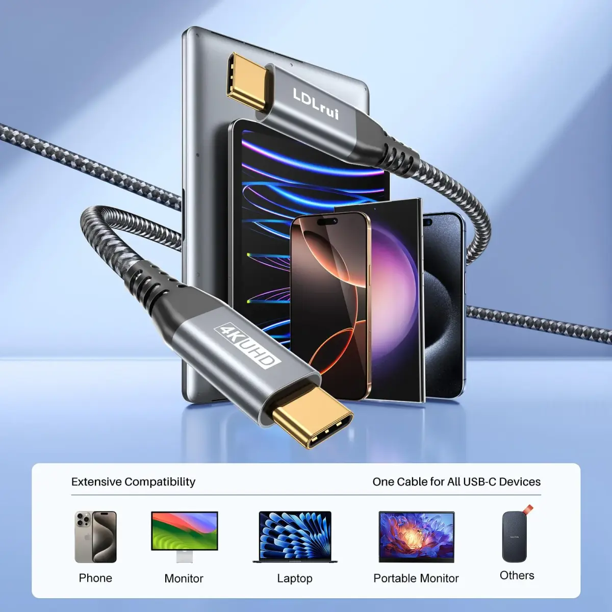 LDLrui USB C to USB C Cable 20Gbps 30cm (1FT) 2-Pack | 100W PD Fast Charging & 4K@60Hz Video - view 8
