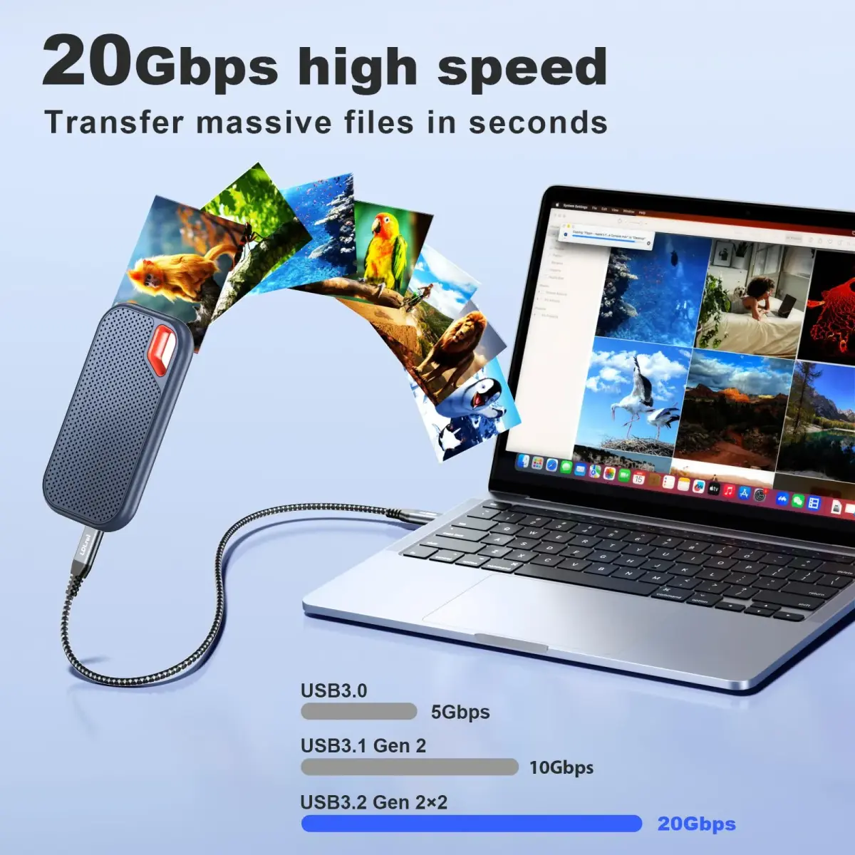 LDLrui USB C to USB C Cable 20Gbps 30cm (1FT) 2-Pack | 100W PD Fast Charging & 4K@60Hz Video - view 2