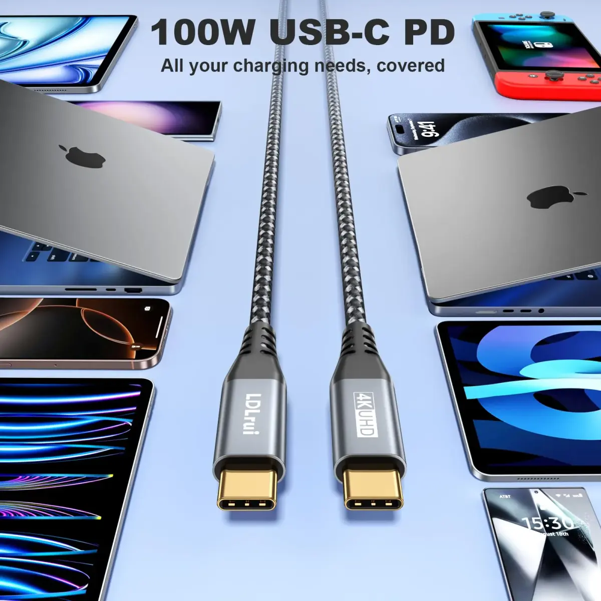 LDLrui USB C to USB C Cable 20Gbps 30cm (1FT) 2-Pack | 100W PD Fast Charging & 4K@60Hz Video - view 4