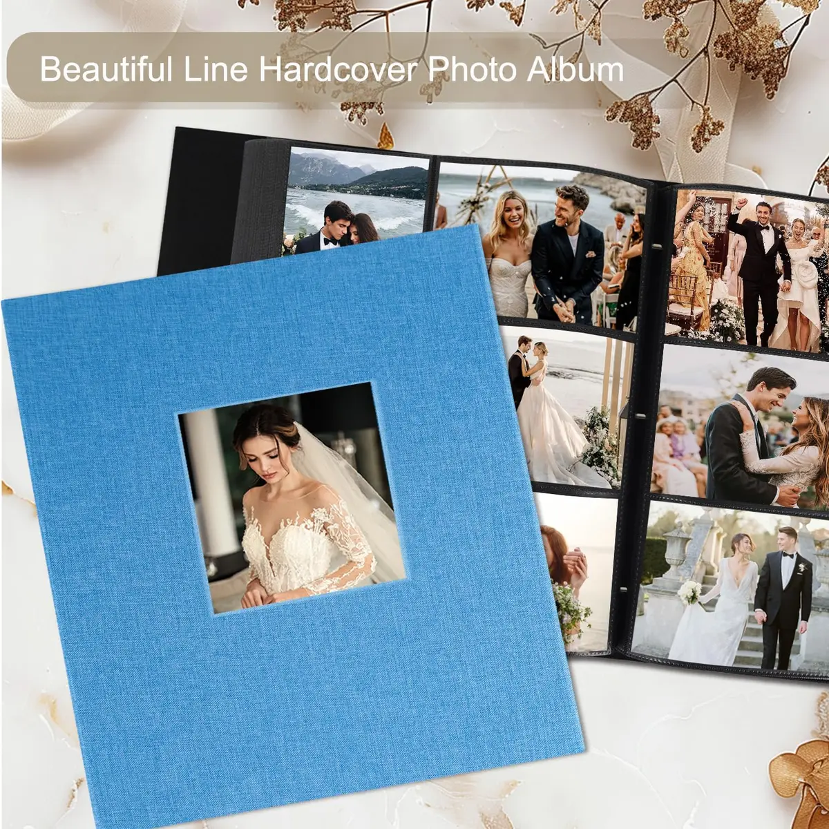 Artmag Fabric Photo Album 4x6 1000 Pockets Teal Linen Cover | Classic Wedding Anniversary Keepsake - view 4