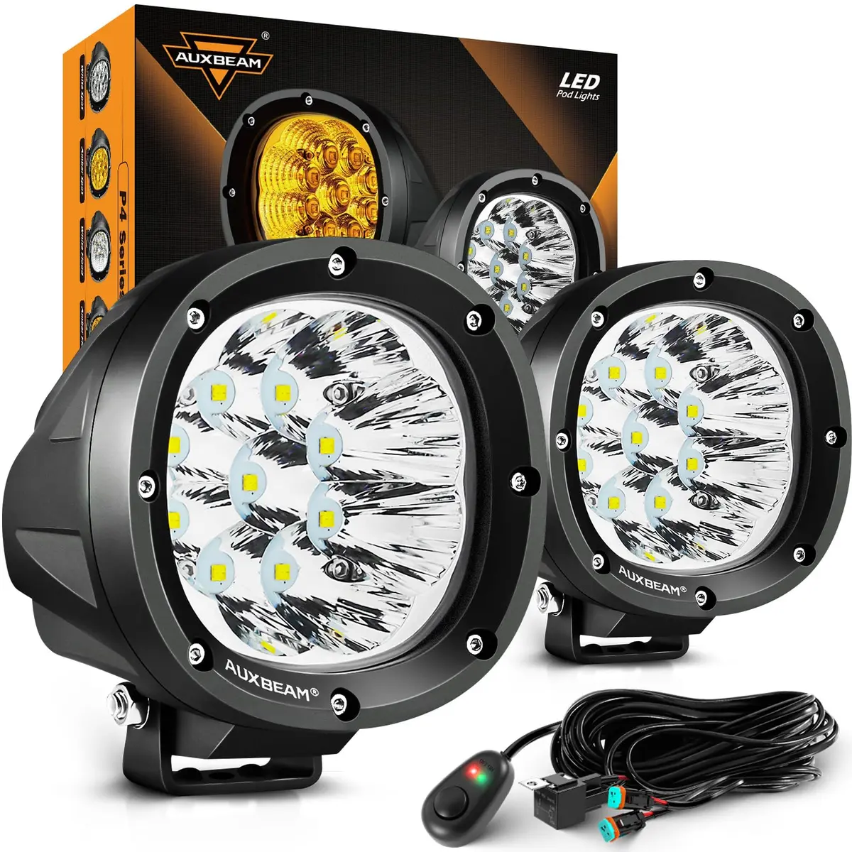 Auxbeam P4 Series 4-Inch 90W Round Off-Road Lights LED Spotlights 2-Pack | Bright, Impact-Resistant, Waterproof - main product image