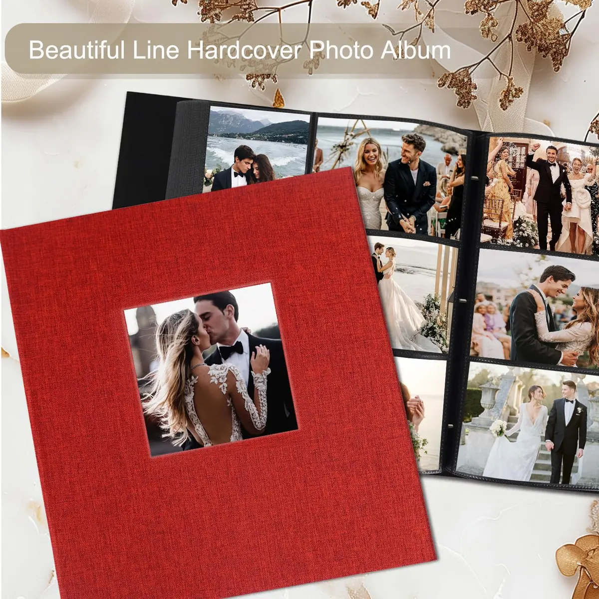 Artmag Fabric Photo Album 1000 Pockets 4x6 Inches Red | Classic Linen Cover for Wedding & Anniversary Memories - view 4