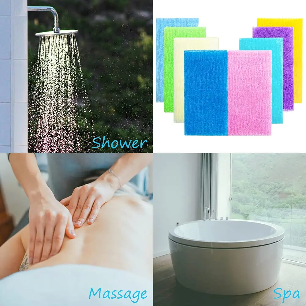 Cshangzei 8-Piece Exfoliating Bath Cloth Set 90cm (35.4 Inch) | Nylon Shower Washcloth Body Scrubber Loofah for Women and Men - view 6