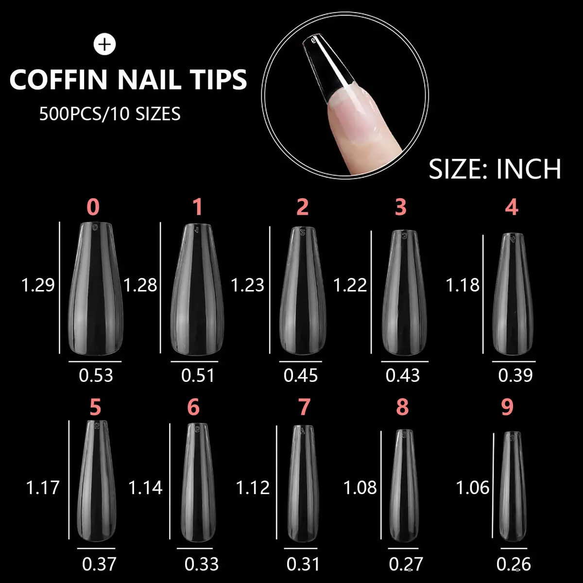 Ohlove Clear Coffin Nail Tips Full Cover Ballerina False Nail Tips 500 Piece Assortment | DIY Nail Art for Acrylic Application - view 5