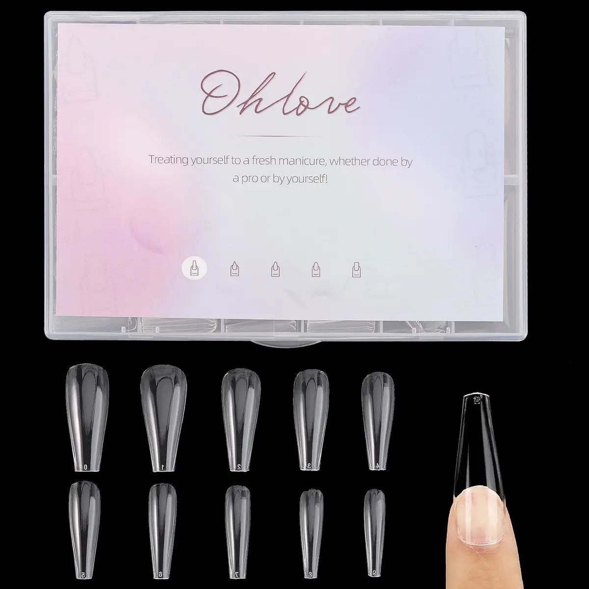 Ohlove Clear Coffin Nail Tips Full Cover Ballerina False Nail Tips 500 Piece Assortment | DIY Nail Art for Acrylic Application - main product image