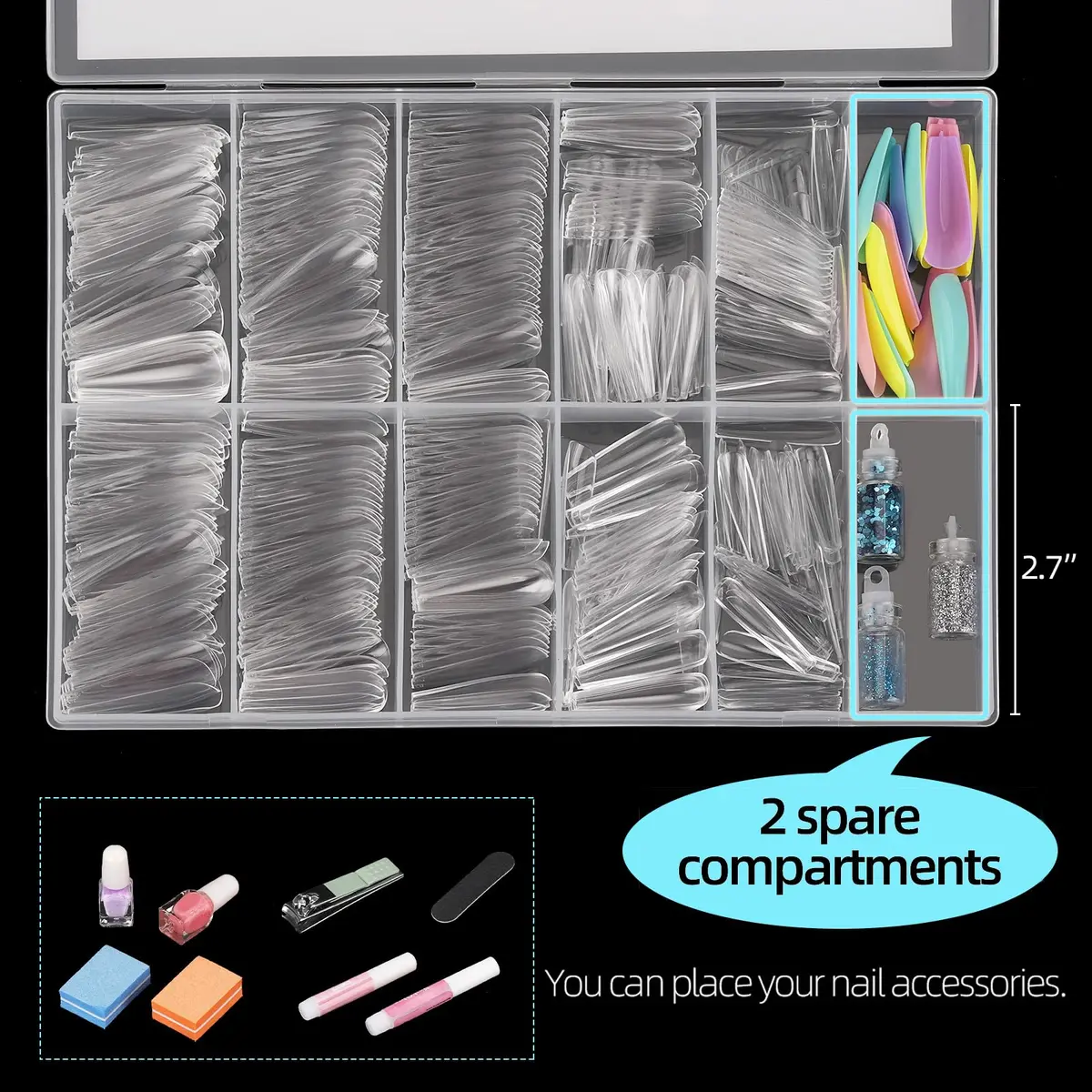 Ohlove Clear Coffin Nail Tips Full Cover Ballerina False Nail Tips 500 Piece Assortment | DIY Nail Art for Acrylic Application - view 3