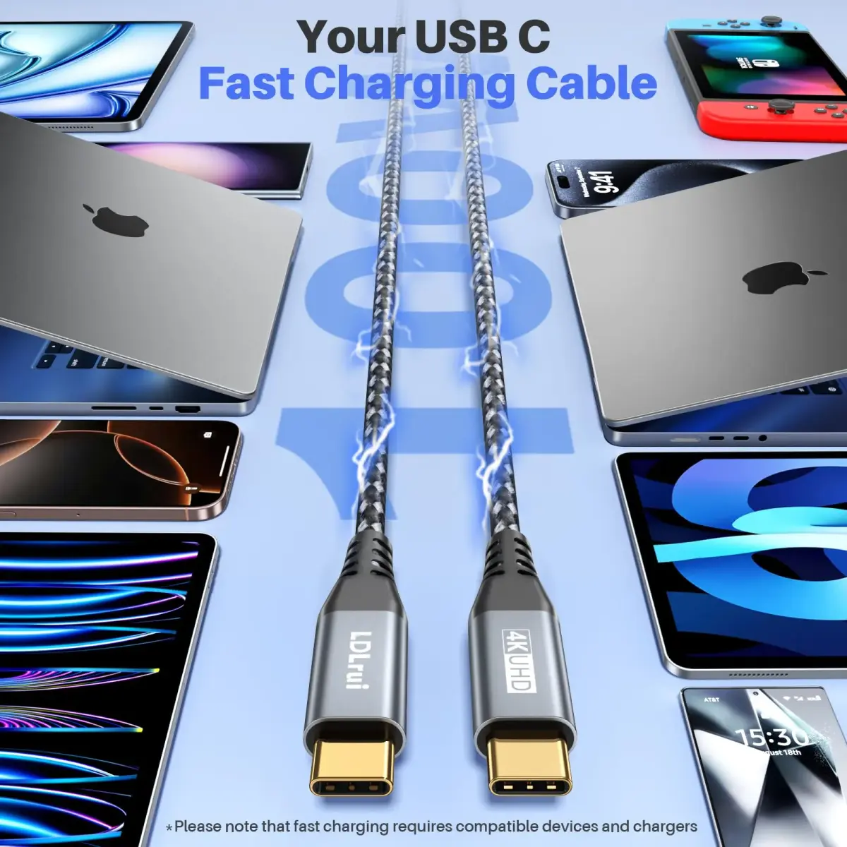 LDLrui USB C to USB C Cable 3ft (0.91m) 2-Pack | 20Gbps Data Transfer & 100W PD Charging - view 4