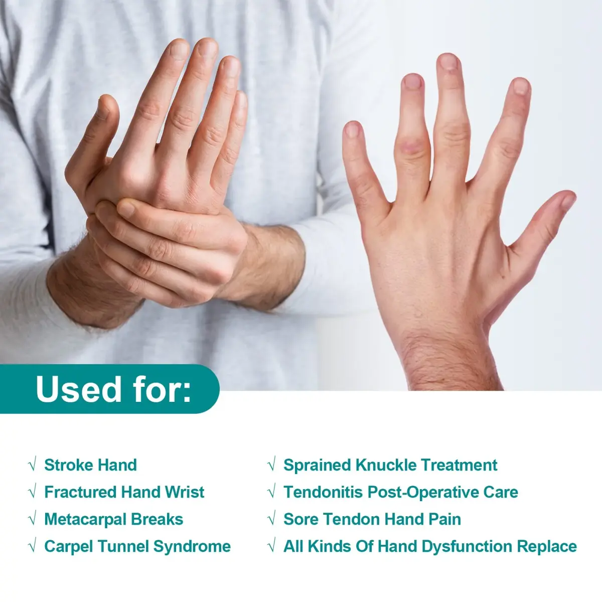 Sylong Stroke Resting Hand Splint Black L/XL | Adjustable Night Wrist Brace for Carpal Tunnel Pain & Tendonitis - view 3