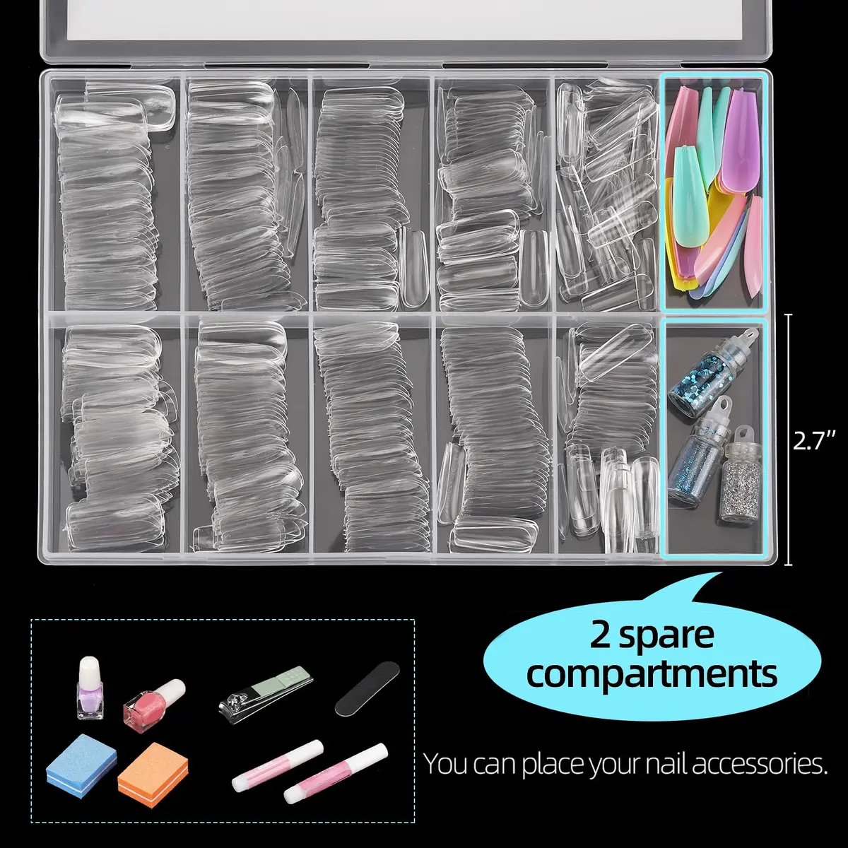 Ohlove Square Nail Tips Full Cover Clear Fake Nail Tips for Acrylic Nails, Size 0~9 (500 Count) - view 5