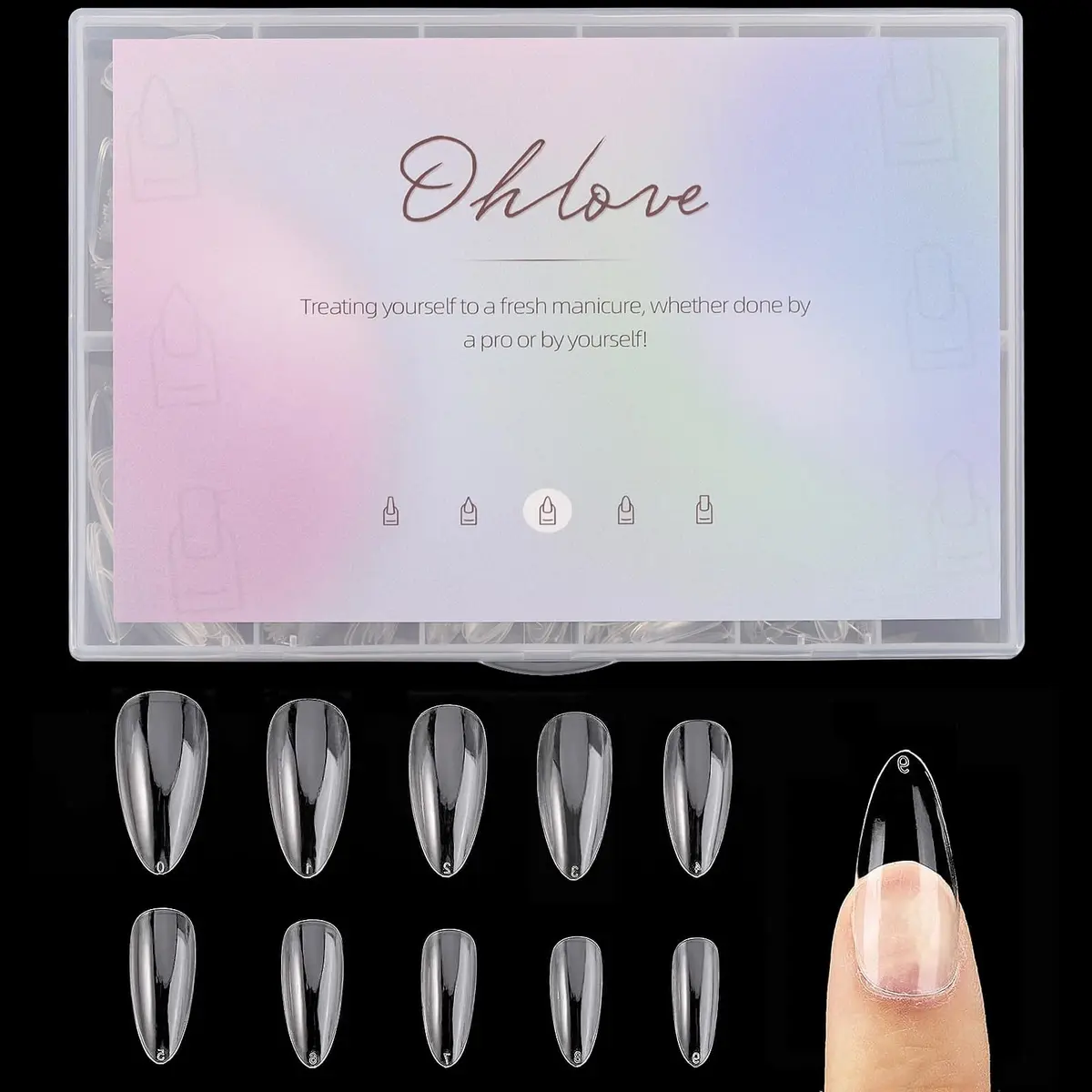 Ohlove Clear Almond Fake Nail Tips Full Cover Acrylic Nails 500 Piece Assortment | DIY Nail Art for Professional & Beginner Use - main product image