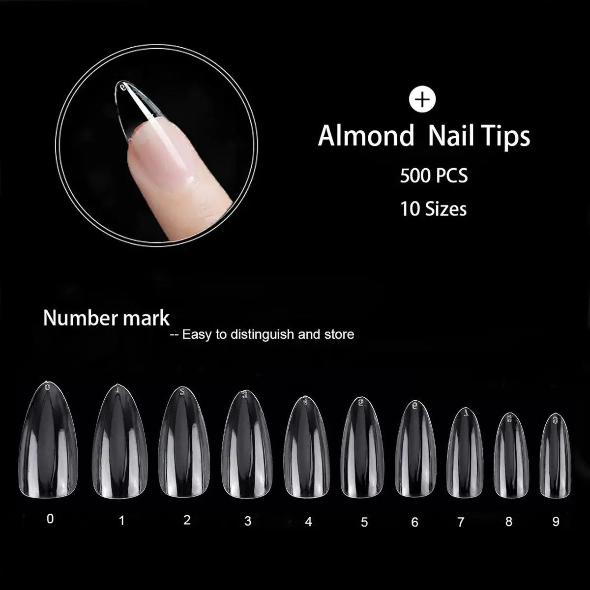 Ohlove Clear Almond Fake Nail Tips Full Cover Acrylic Nails 500 Piece Assortment | DIY Nail Art for Professional & Beginner Use - view 2
