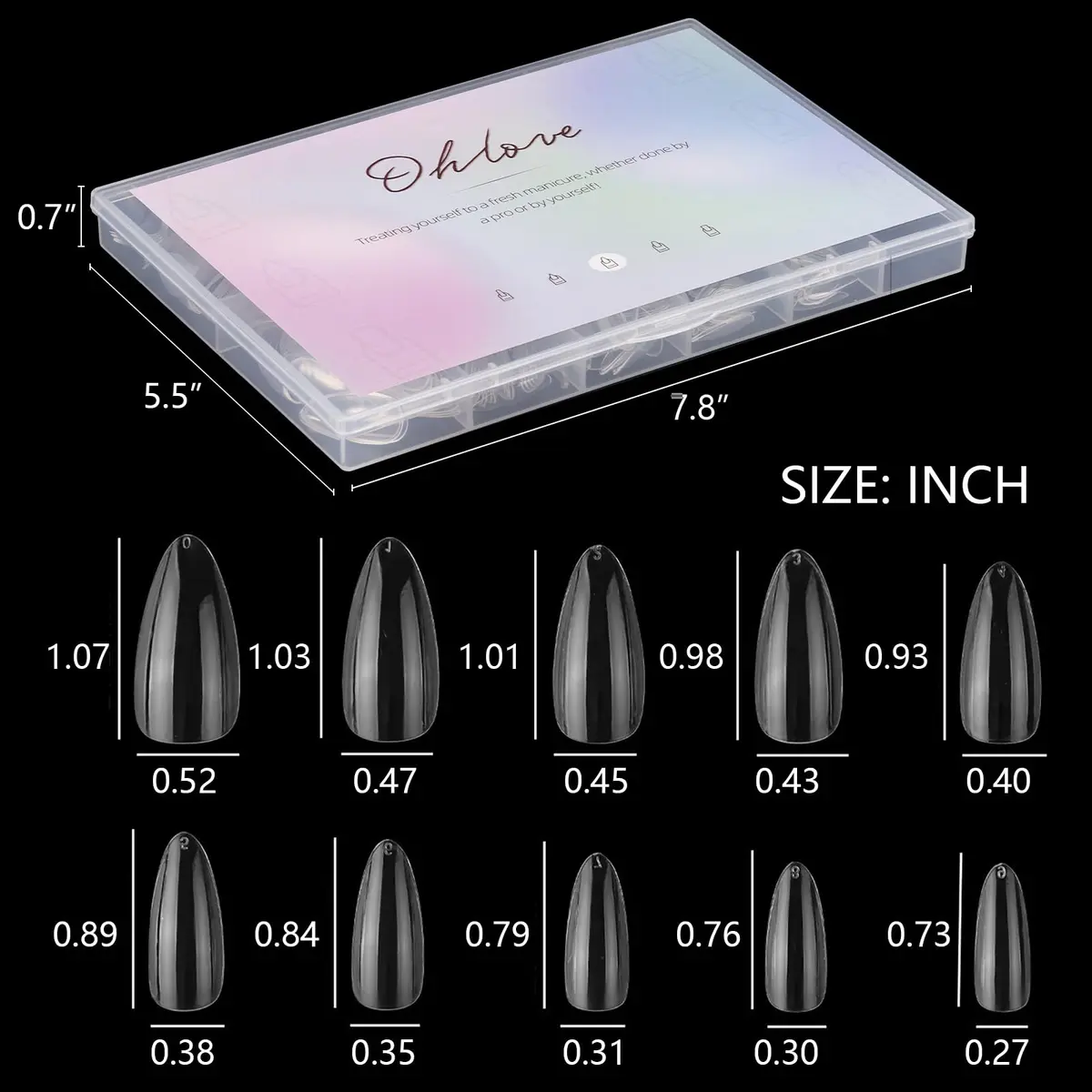 Ohlove Clear Almond Fake Nail Tips Full Cover Acrylic Nails 500 Piece Assortment | DIY Nail Art for Professional & Beginner Use - view 3