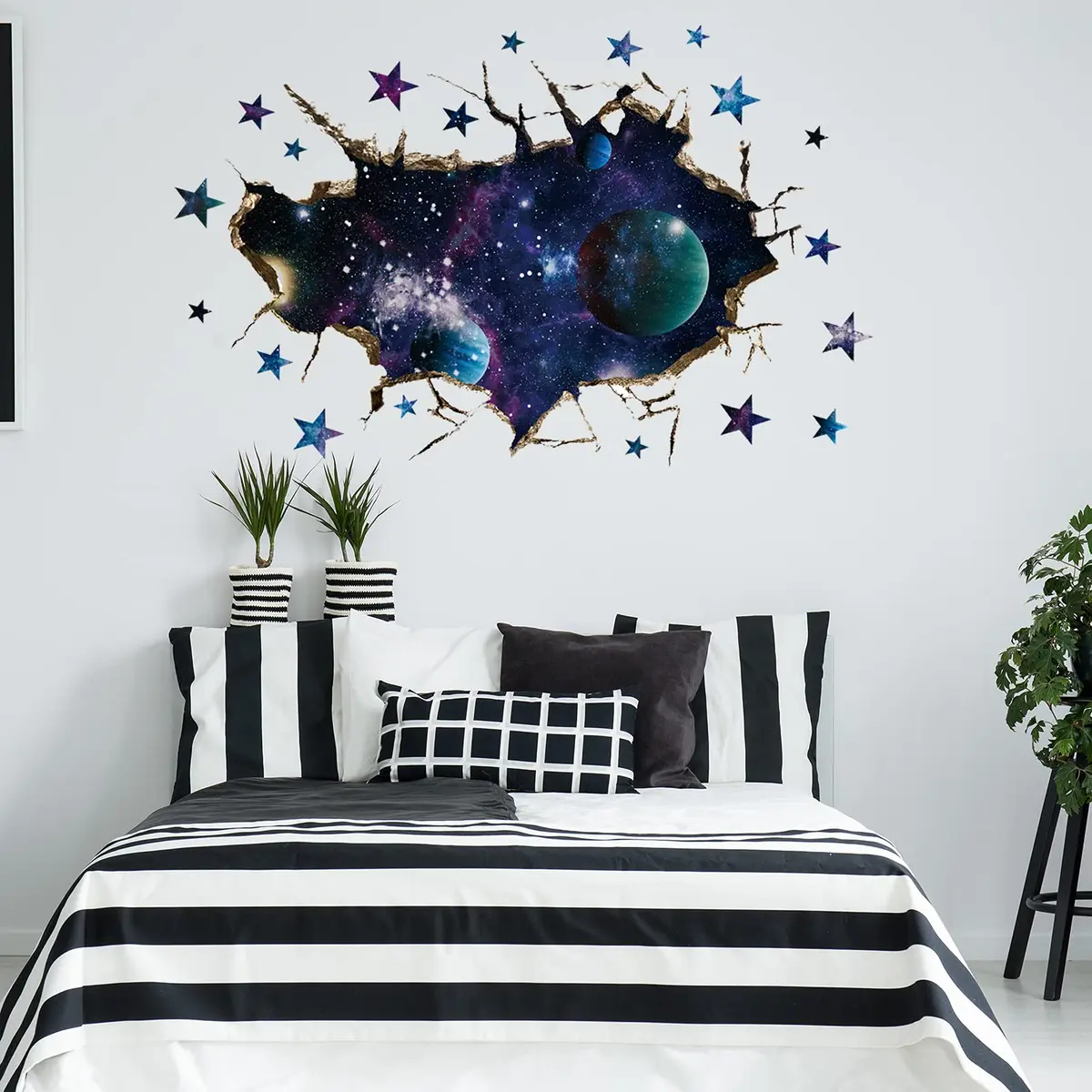 HOLENGS 3D Galaxy Blue Cosmic Milky Way Wall Stickers | Space Planets Decor for Kids & Living Room - view 5