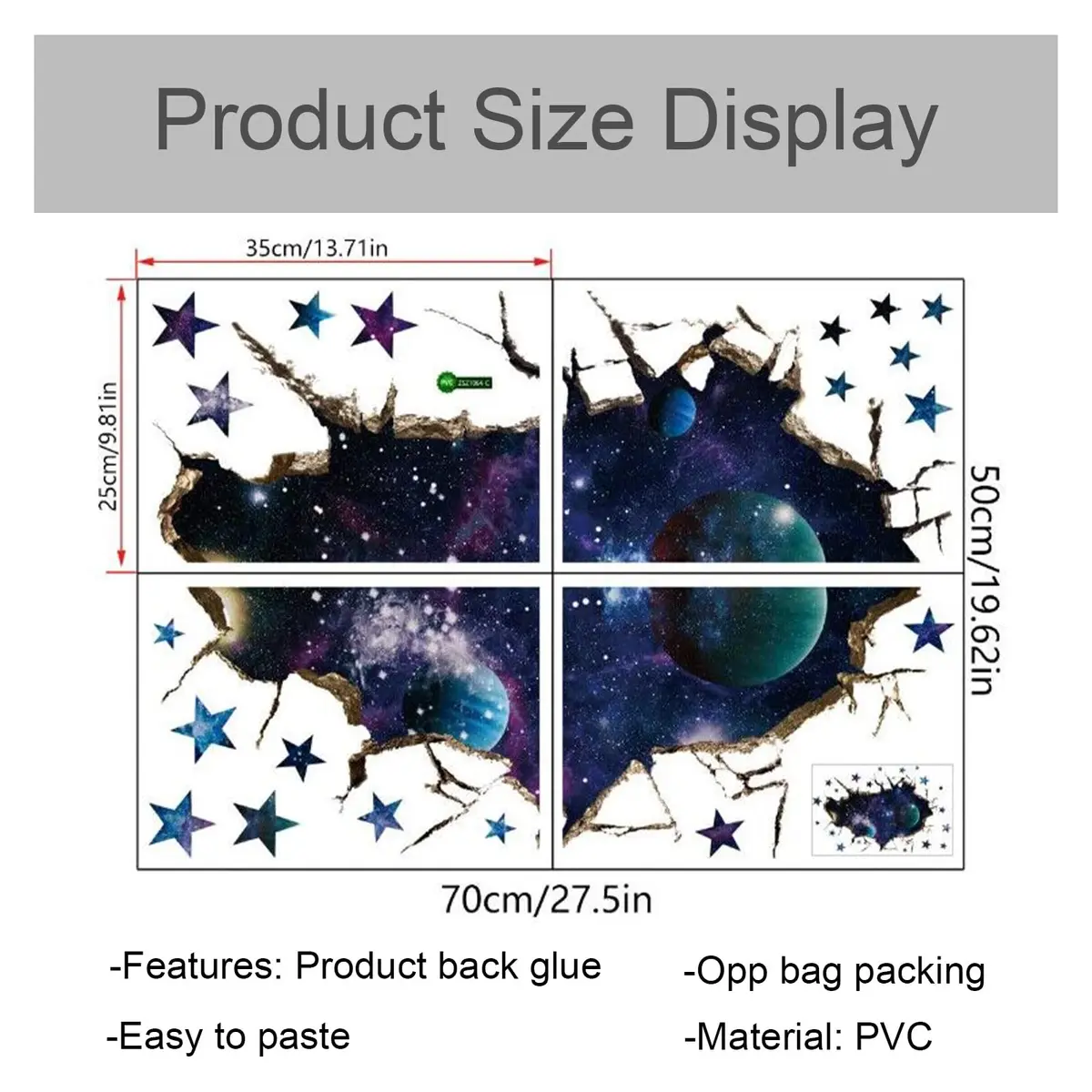 HOLENGS 3D Galaxy Blue Cosmic Milky Way Wall Stickers | Space Planets Decor for Kids & Living Room - view 6