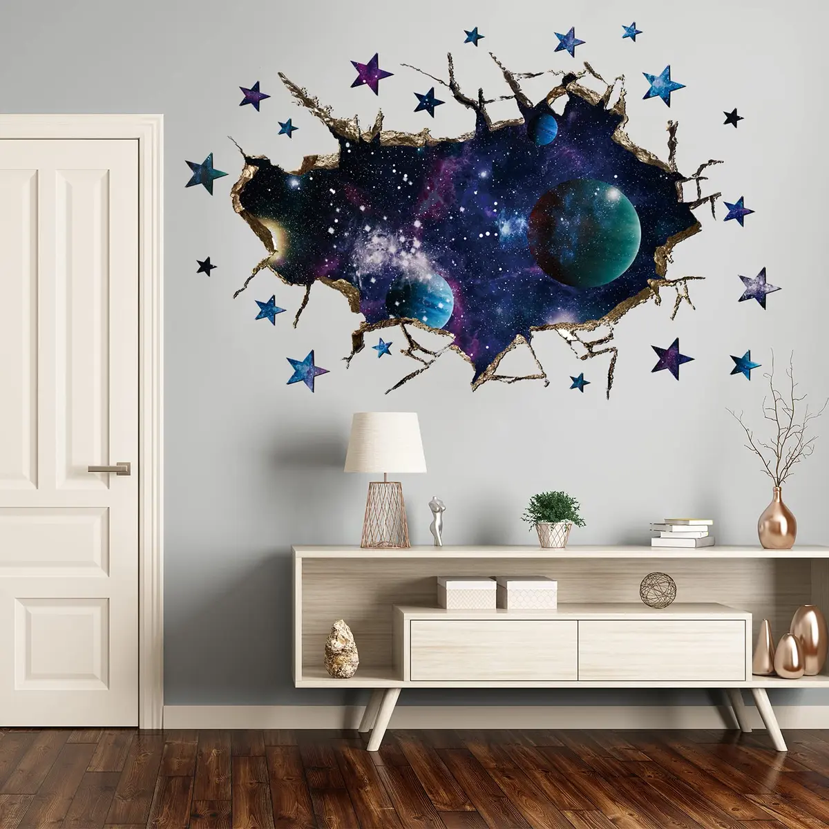 HOLENGS 3D Galaxy Blue Cosmic Milky Way Wall Stickers | Space Planets Decor for Kids & Living Room - main product image