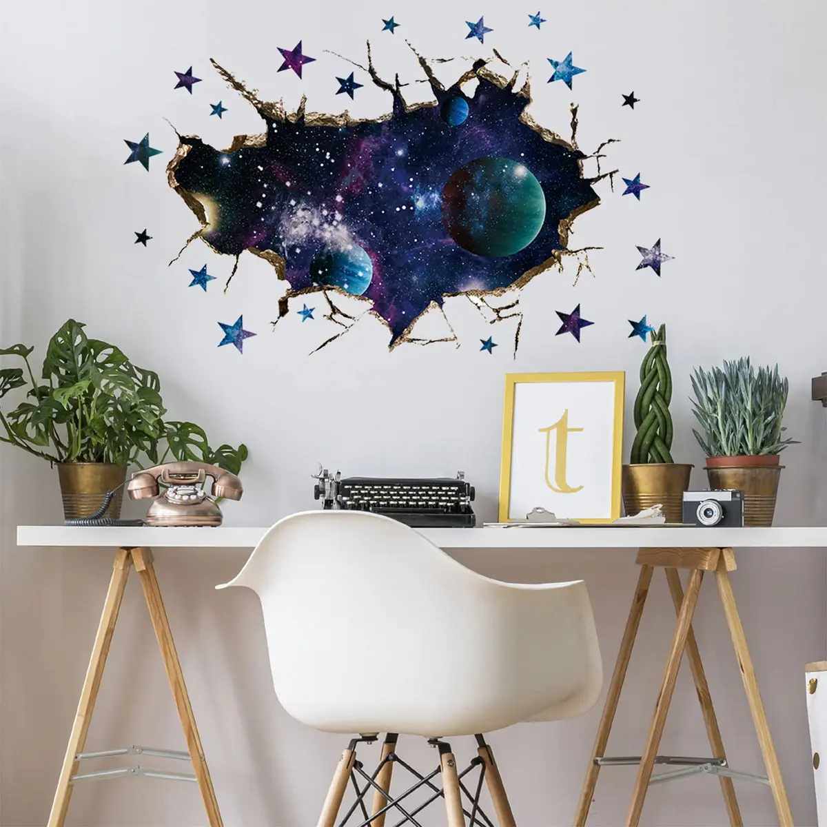 HOLENGS 3D Galaxy Blue Cosmic Milky Way Wall Stickers | Space Planets Decor for Kids & Living Room - view 2