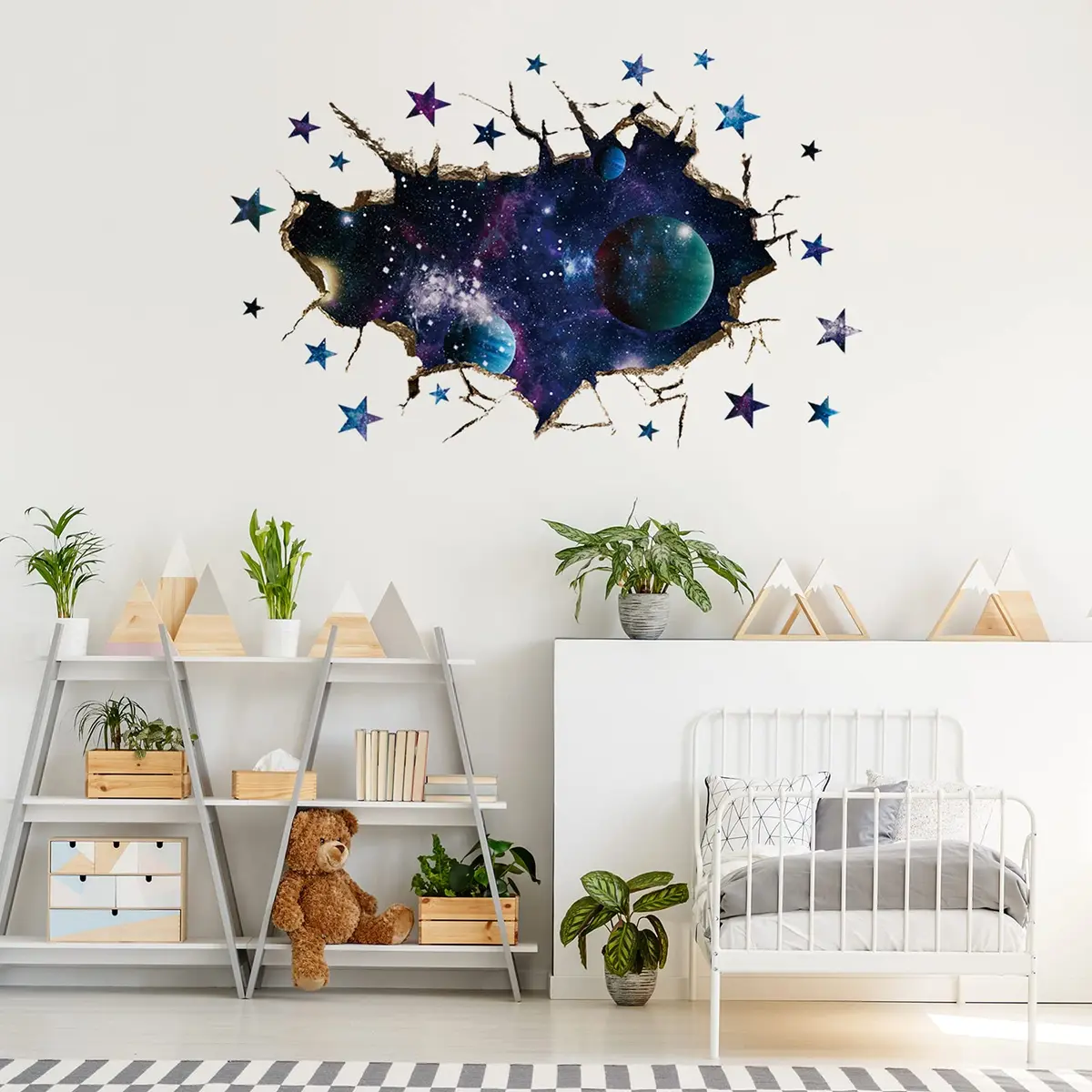 HOLENGS 3D Galaxy Blue Cosmic Milky Way Wall Stickers | Space Planets Decor for Kids & Living Room - view 3