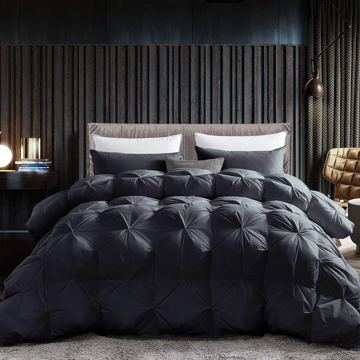 EGYPTIAN BEDDING Luxurious All-Season Goose Down Comforter Twin Size | Premium Egyptian Cotton, 50 oz Fill, Black - main product image