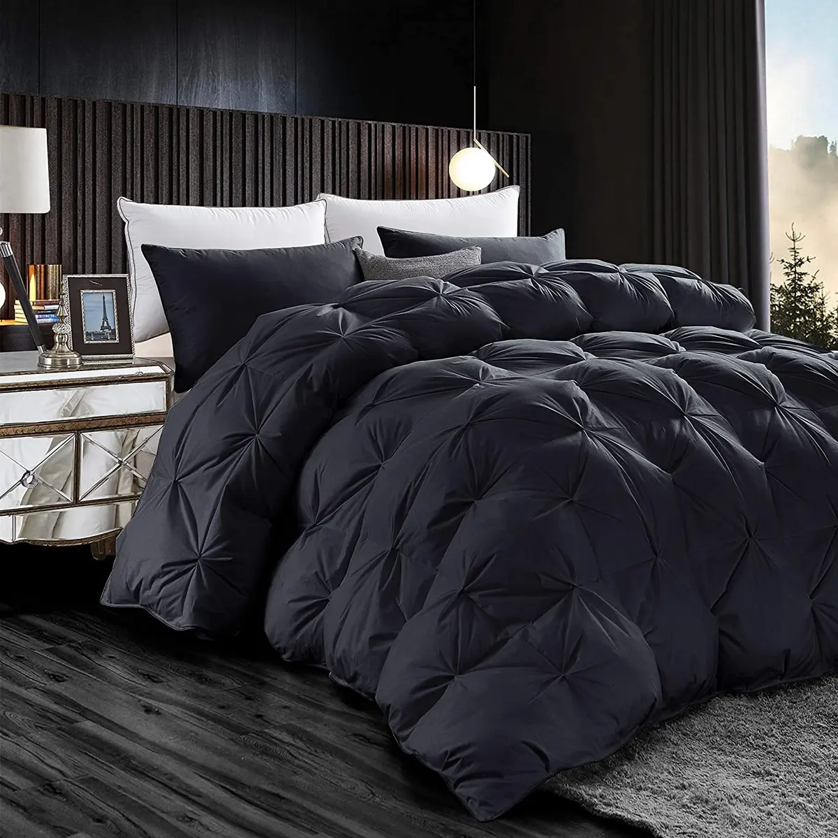 EGYPTIAN BEDDING Luxurious All-Season Goose Down Comforter Twin Size | Premium Egyptian Cotton, 50 oz Fill, Black - view 2
