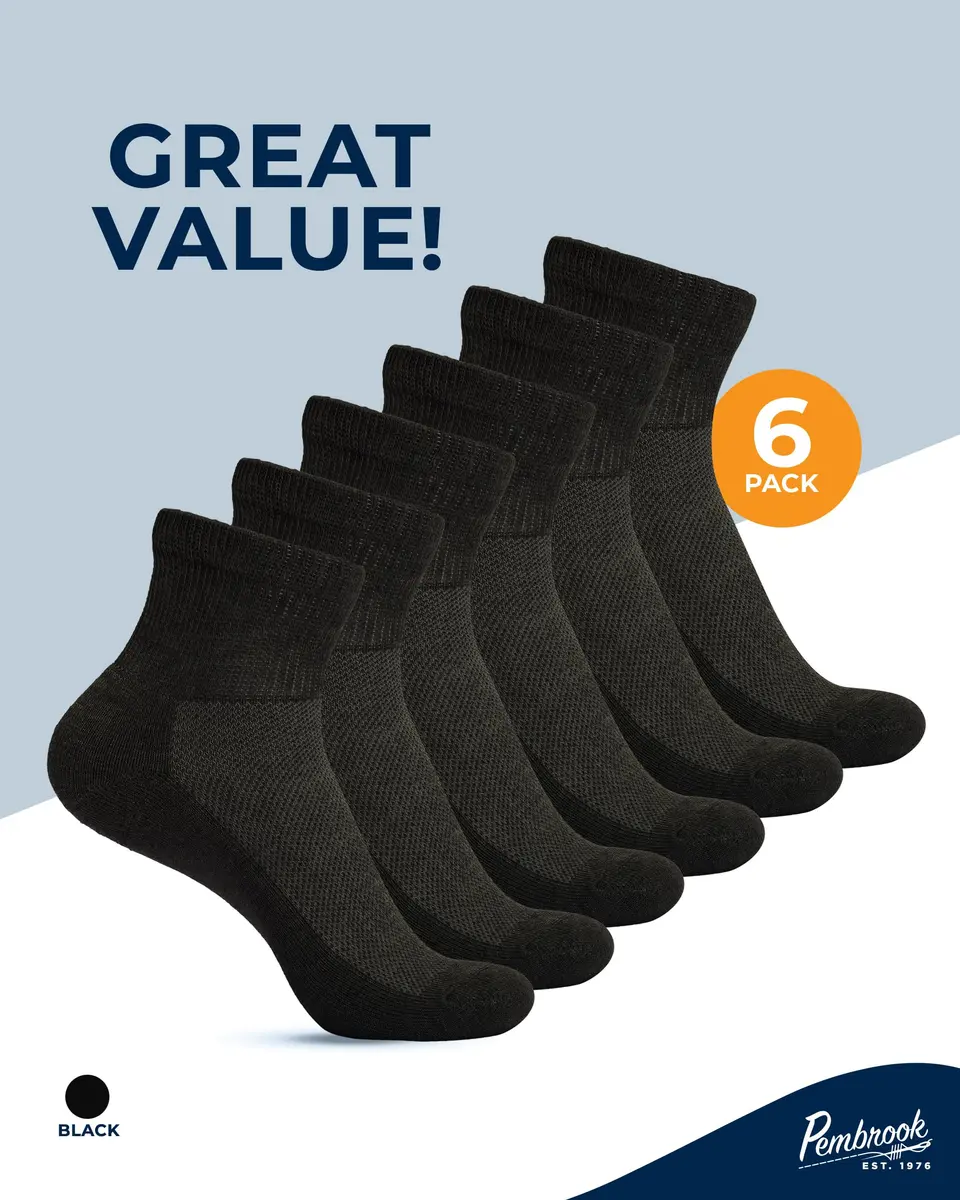 Pembrook Black Diabetic Socks for Men & Women | 6 Pairs | Medium (Men 5-9, Women 6-10) | Moisture-Wicking Ankle Socks - view 5
