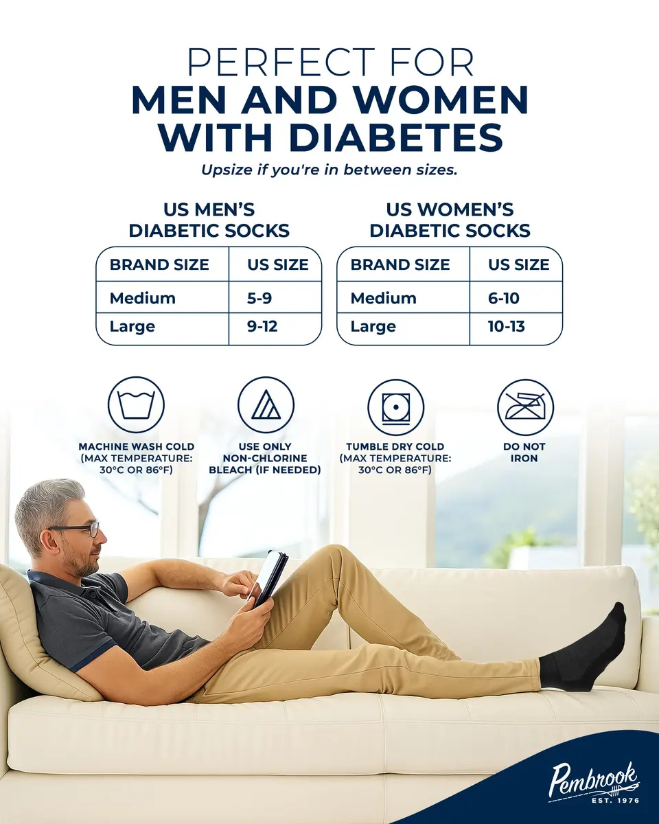 Pembrook Black Diabetic Socks for Men & Women | 6 Pairs | Medium (Men 5-9, Women 6-10) | Moisture-Wicking Ankle Socks - view 6