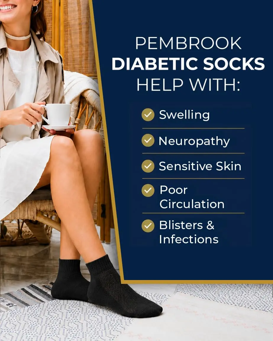 Pembrook Black Diabetic Socks for Men & Women | 6 Pairs | Medium (Men 5-9, Women 6-10) | Moisture-Wicking Ankle Socks - view 7