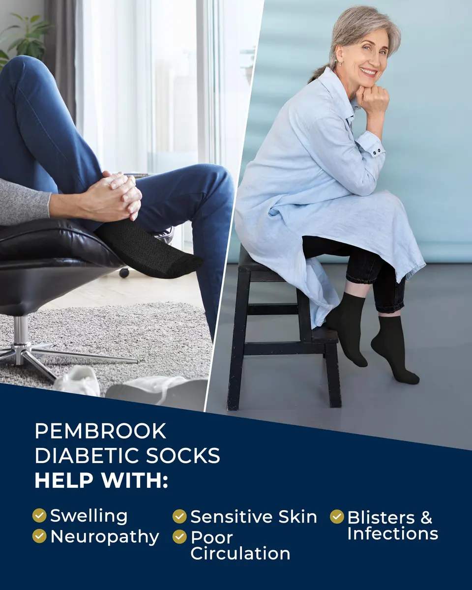 Pembrook Black Diabetic Socks for Men & Women | 6 Pairs | Medium (Men 5-9, Women 6-10) | Moisture-Wicking Ankle Socks - view 4