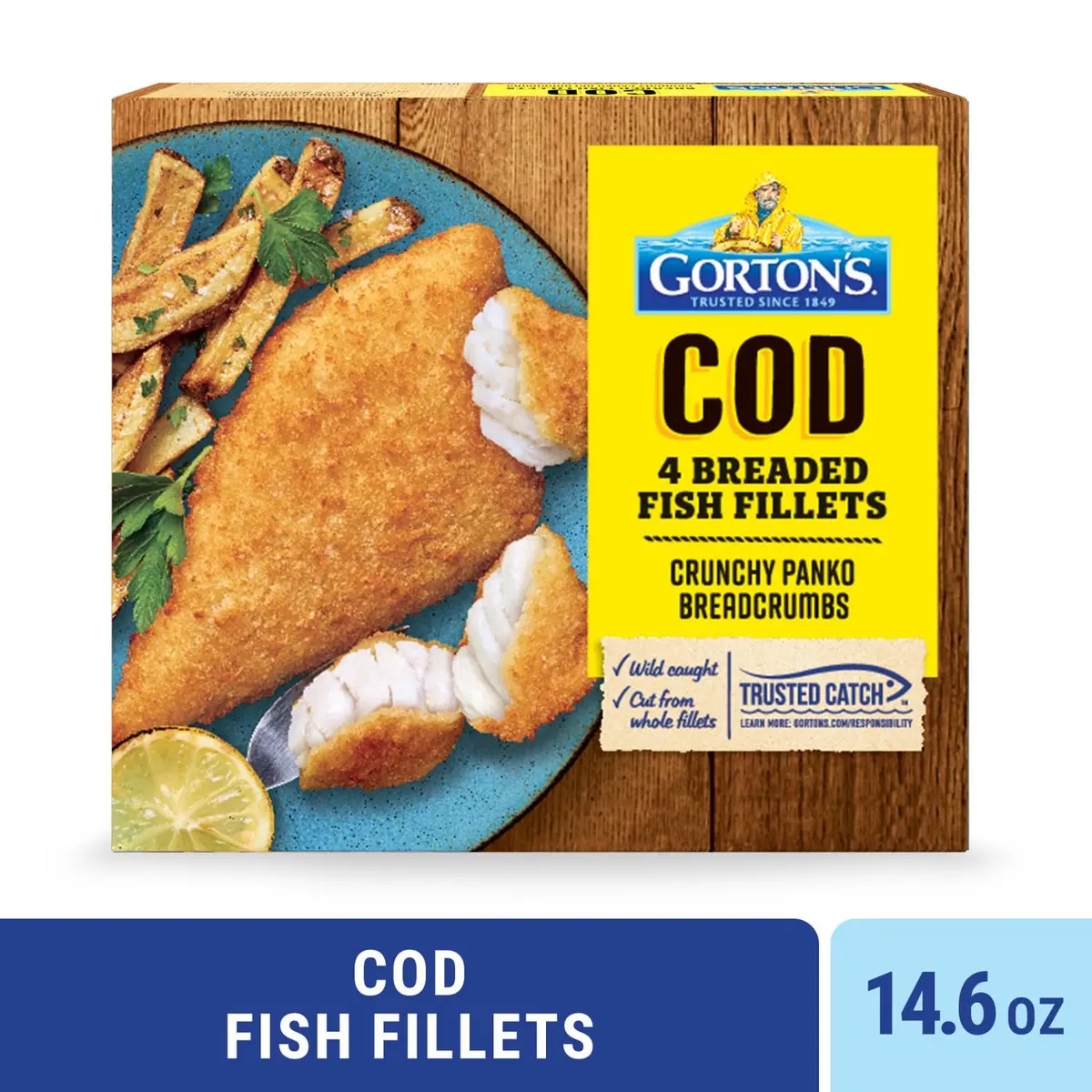 Gorton’s Breaded Fish Fillets, Wild Caught Cod, 14.6oz | Crunchy Panko Breadcrumbs, Frozen, 4 Count - main product image